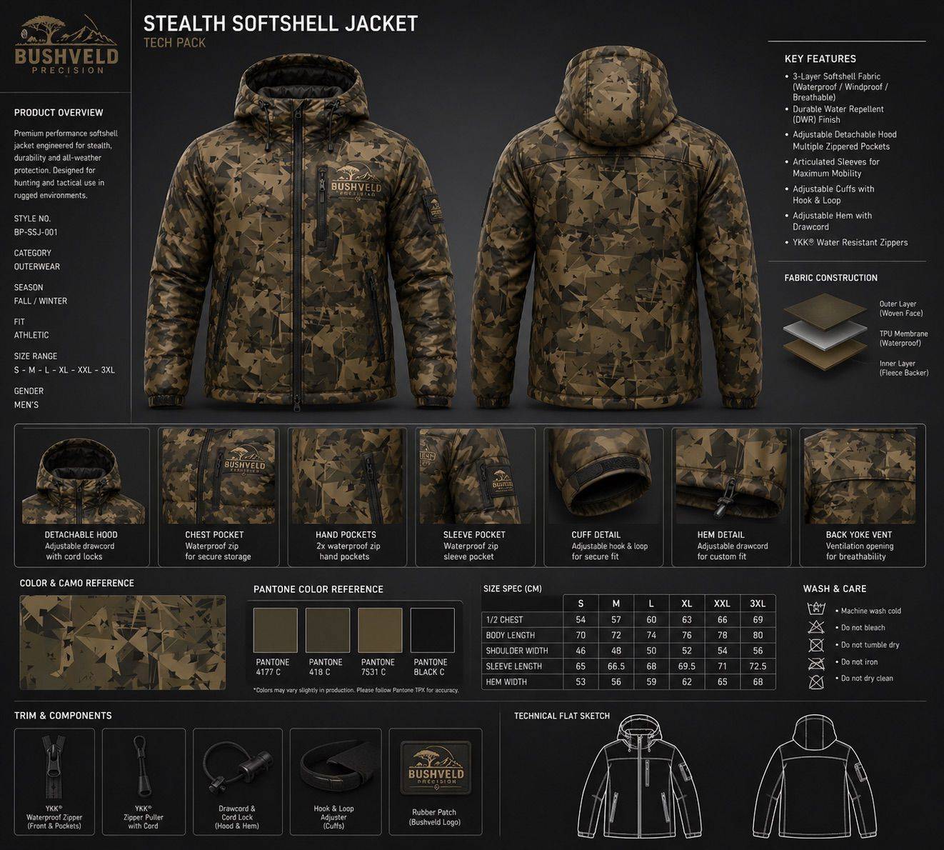 Stealth Softshell Jacket Dark Camo front and back view