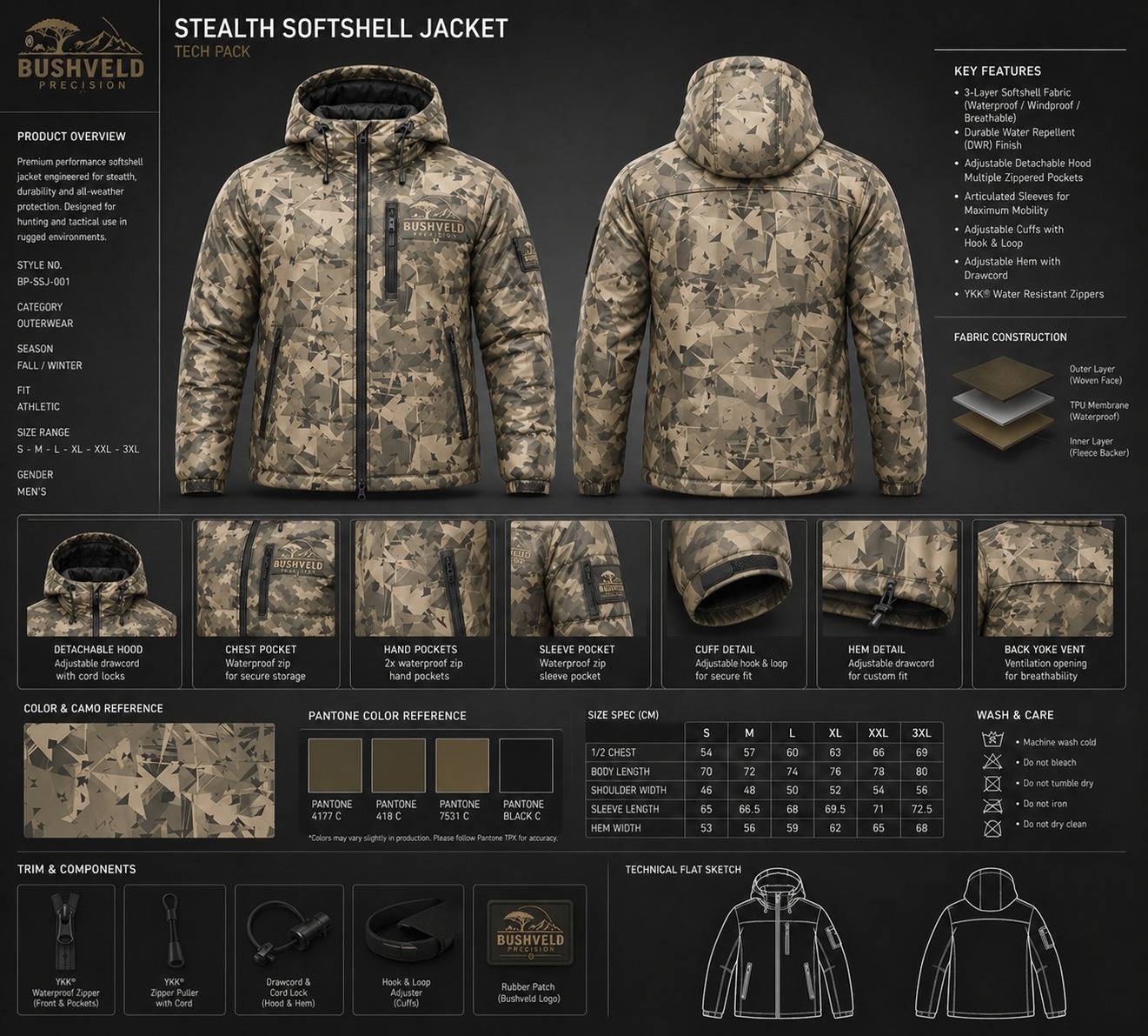 Stealth Softshell Jacket Tan Camo front and back view